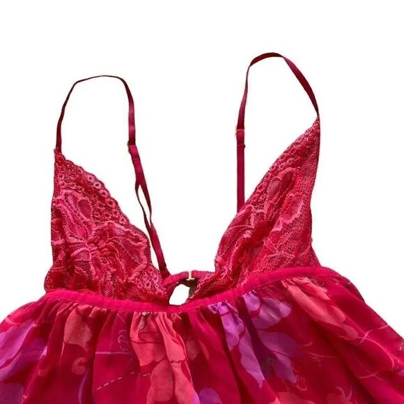 Victoria’s Secret Red Pink Purple Embroidered Babydoll SZ XS # 1610 - Picture 3 of 16